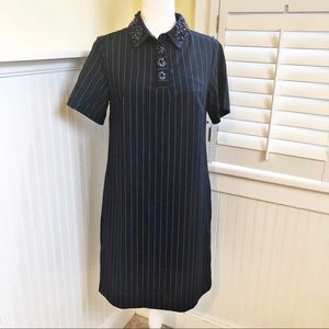 Banana Republic Pinstripe Embellished Collar Dress
